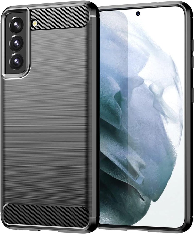 Aikcks for Samsung Galaxy S21 5G Phone case, Shockproof, Scratch Resistant Carbon Fiber Jacket, Soft TPU, for Galaxy S21 5G case (Black) - Image 1